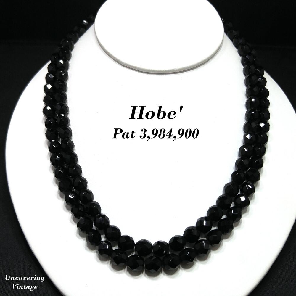 Vintage Hobe 36" Black Crystal Bead Necklace Pat 3,984,900